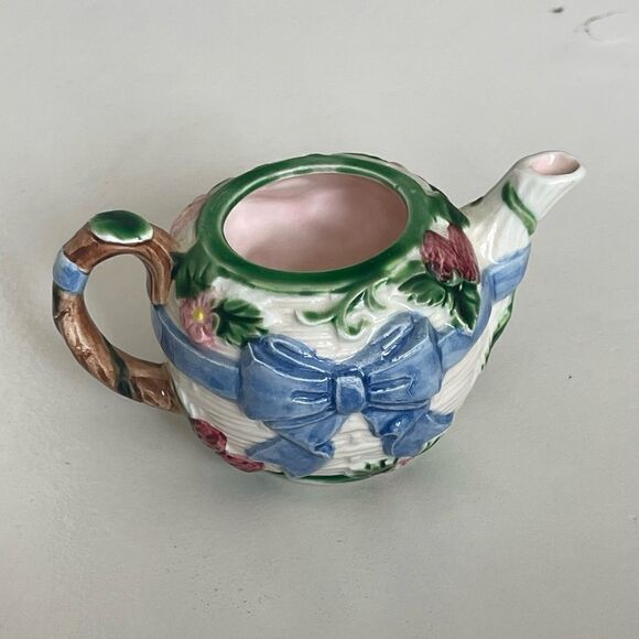 VTG 1985 Haldon Japanese Majolica Ceramic Ribbon Basketweave Teapot 3 Piece Set - Picture 12 of 16